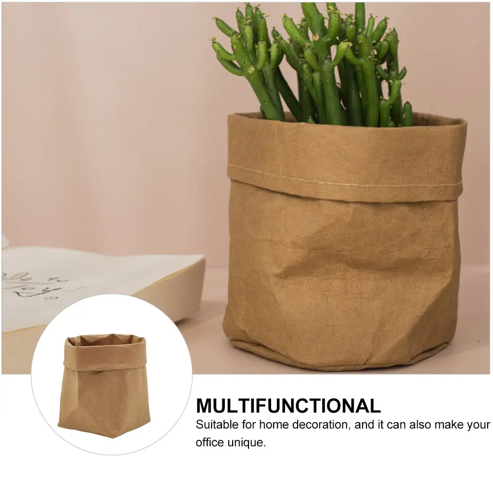 

1pc Kraft Paper Pen Holder Office Desk Organizer Container Small Plant Pot Cover Storage Box Makeup Brush Holder Fashion Khaki