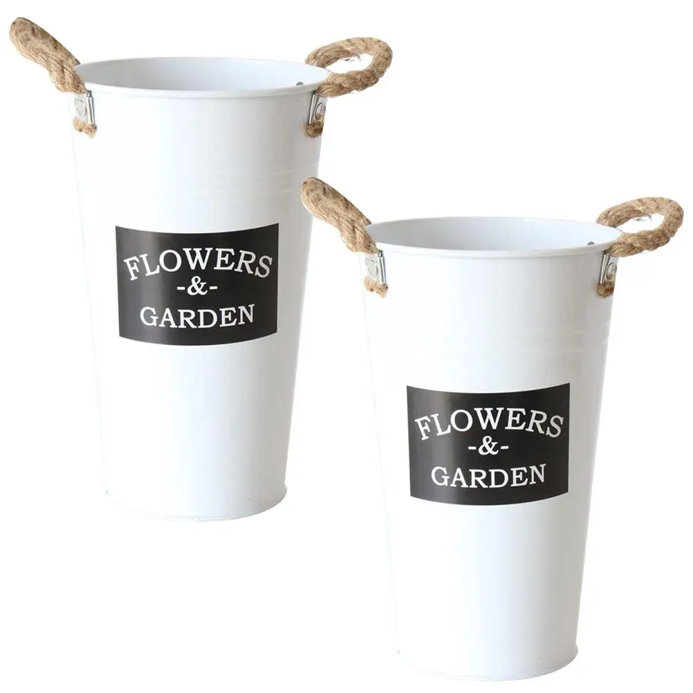 

Mini Bucket Vase 2 Pcs Iron Artistic Flower Pot Disposable Cups Shape Rope Handle Ideal for Fresh Bouquets Silk Flowers