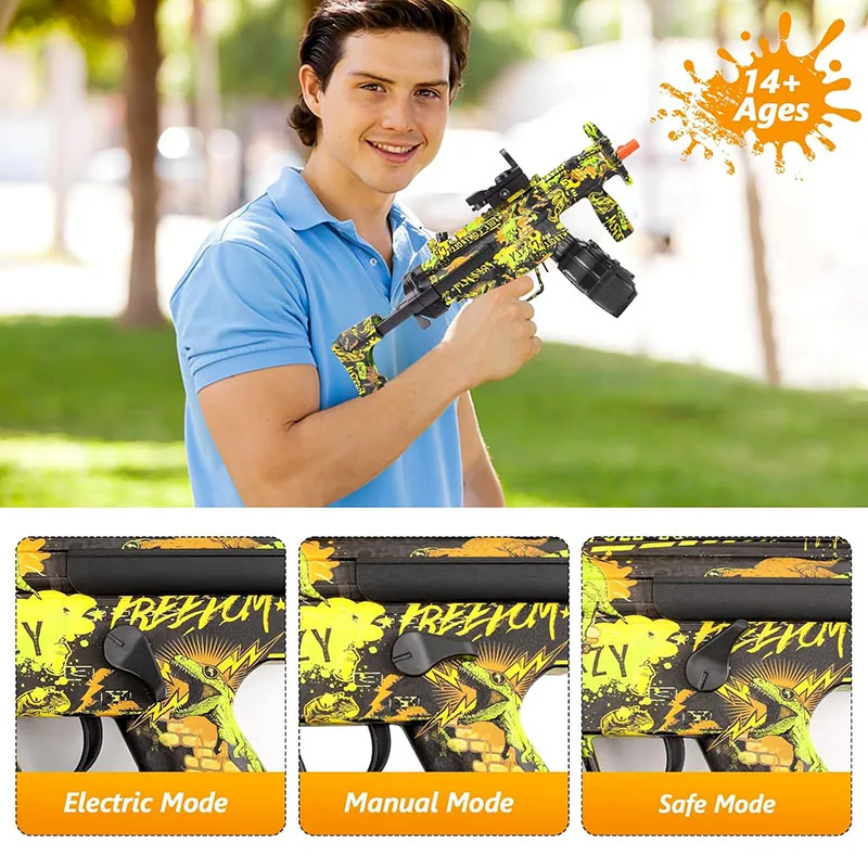 Elektrischer Splatter-Ballblaster, großer Orby-Pistolen-Gel-Ballblaster mit Trommel, 7,4-V-Akku, manueller und automatischer Modus