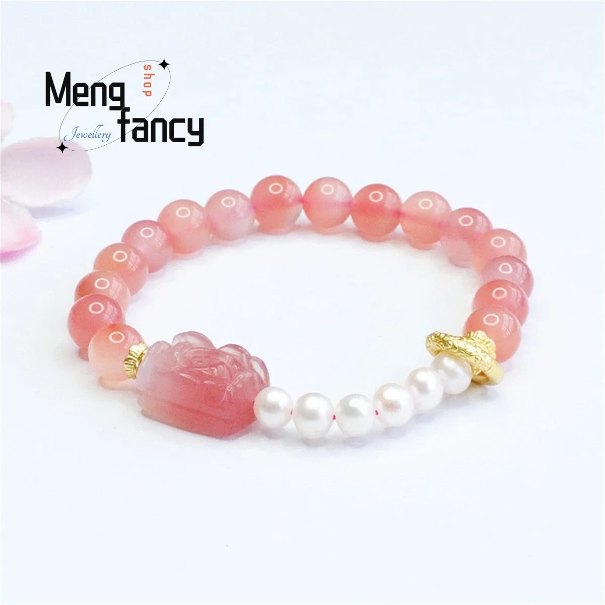 Natural Yanyuan Agate Flower Running Pink Bead String Bracelet Simple Personality Versatile Fashion Men Women Charm Fine Jewelry