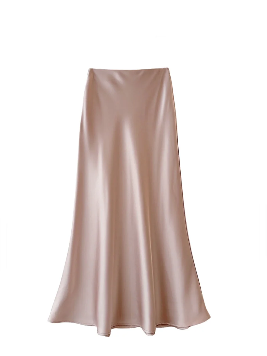 High waisted slimming mid length satin acetate silk smooth half skirt  spring/summer new wrap buttocks fishtail A-line long