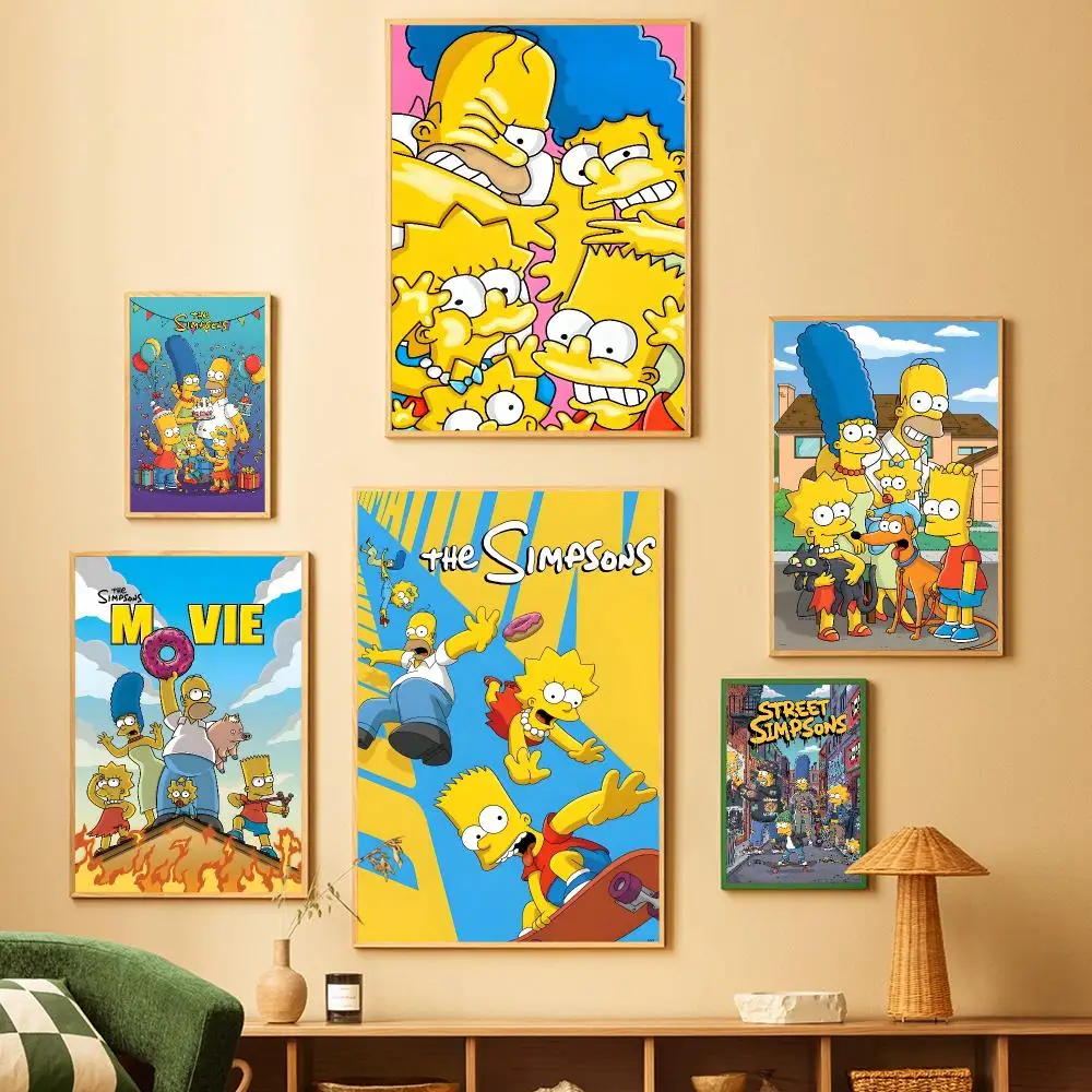 Cartoon Kids The Simpsons Poster Aesthetic Wall Art Poster HD Waterproof Sticky Wall Decor Bedroom Dorm Bar Gift