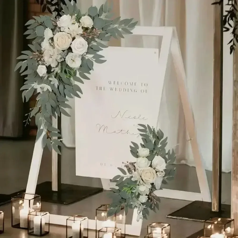 Romantische weiße künstliche Hochzeitsblumen, künstliche Bogenblumen, künstlicher Hochzeitsbogen, Blumen-Set, Hochzeit, Willkommensschild, Dekor – Detail 3