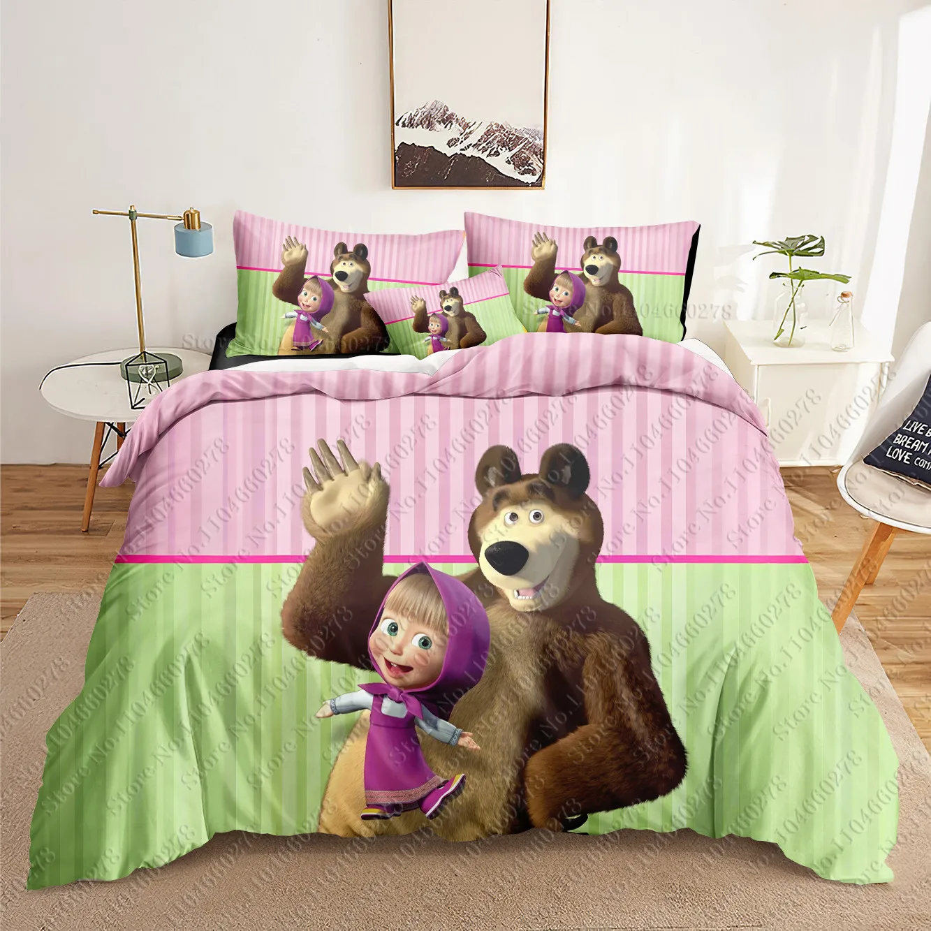 

Mashas Bear 3D Bedding Sets print duvet cover Adults/ children bed comforter birthday gift dropshipping