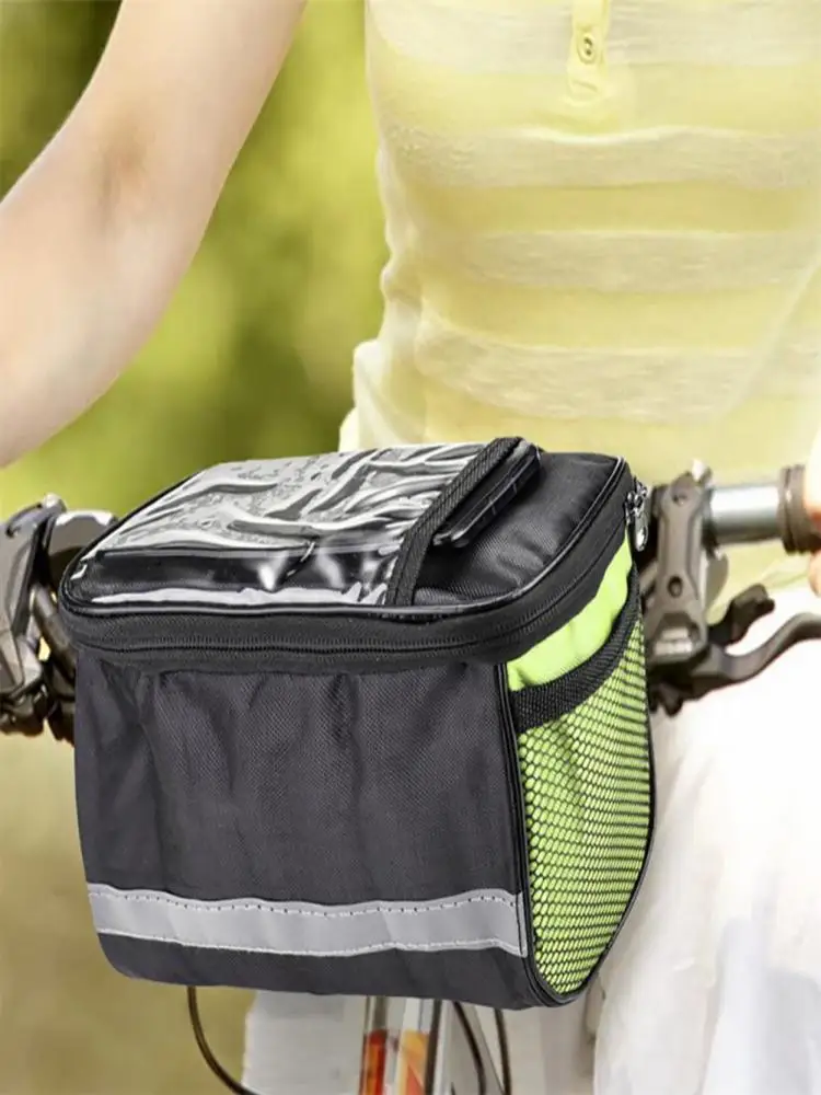 AliExpress DOMEN Bicycle Front Handlebar Bag Outdoor Bike Reflective Strap Touchable Phone Pouch Bicycle Riding Bag Bike Front Tube Basket