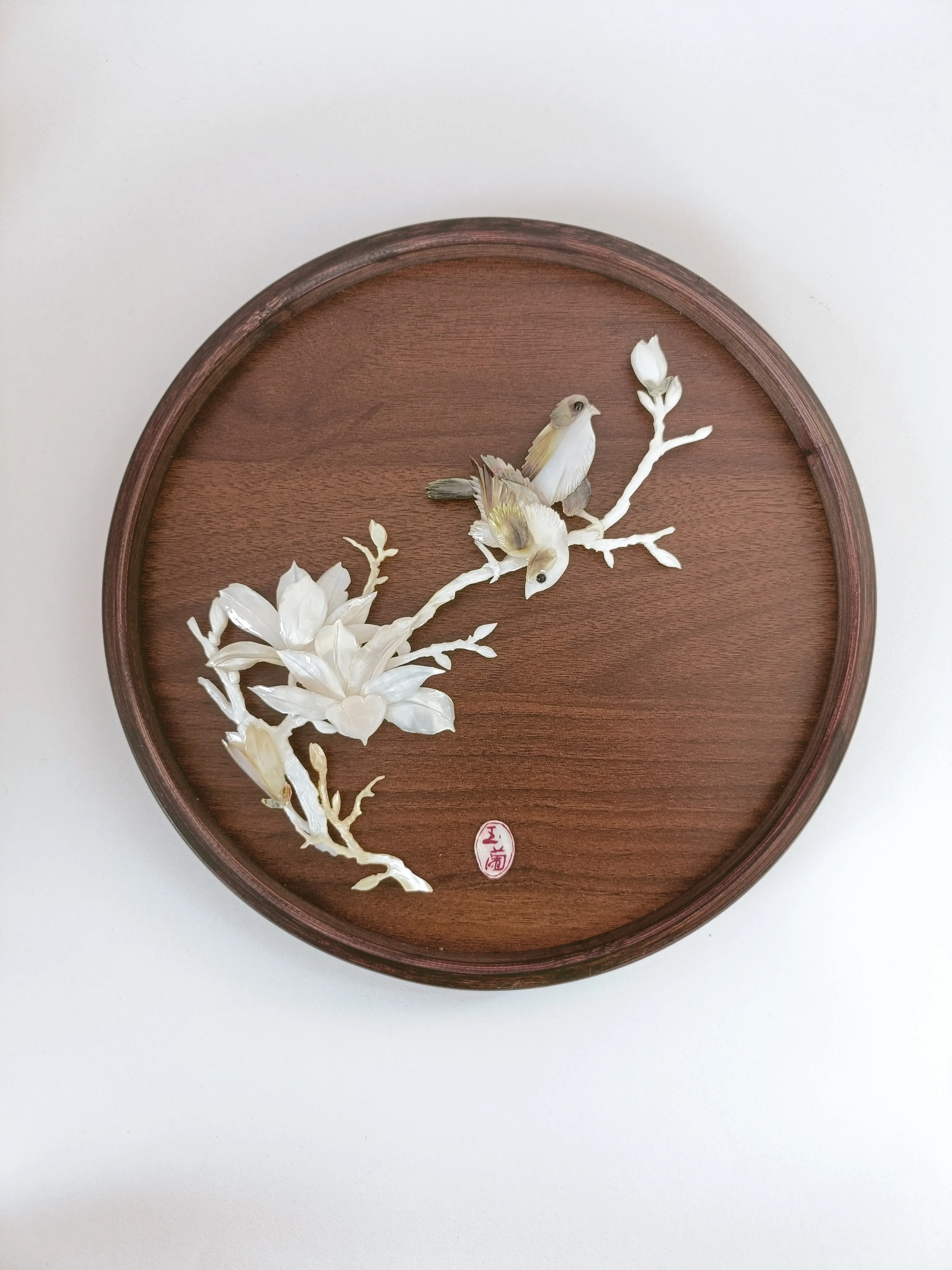 Handmade Magnolia‑Bird Shell Art Ornament, Elegant Blessing Home Present