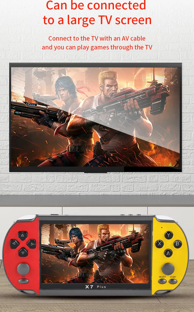 Consola de juegos portátil X7Plus, pantalla HD de 5,1 pulgadas, reproductor de Audio y vídeo, juego clásico, Built-in15000 + juegos gratis