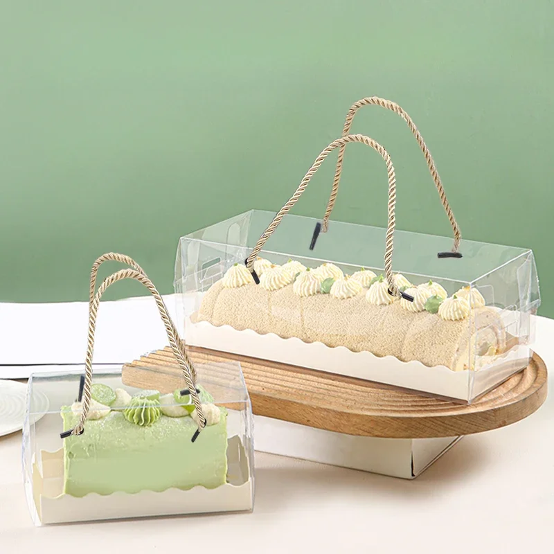 10set PET Transparent Cake Roll Packing Box Whole Roll Half Roll Rectangle Plastic Handheld Box Muse Desserts Baking Package Box