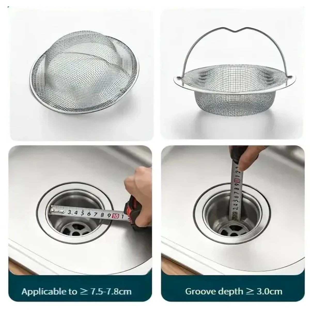2/5Pcs Küche Waschbecken Edelstahl Filter mit Griff Badewanne Wc Kanalisation Mesh Siebe Haar Abfall Filter Ablauf Loch filter