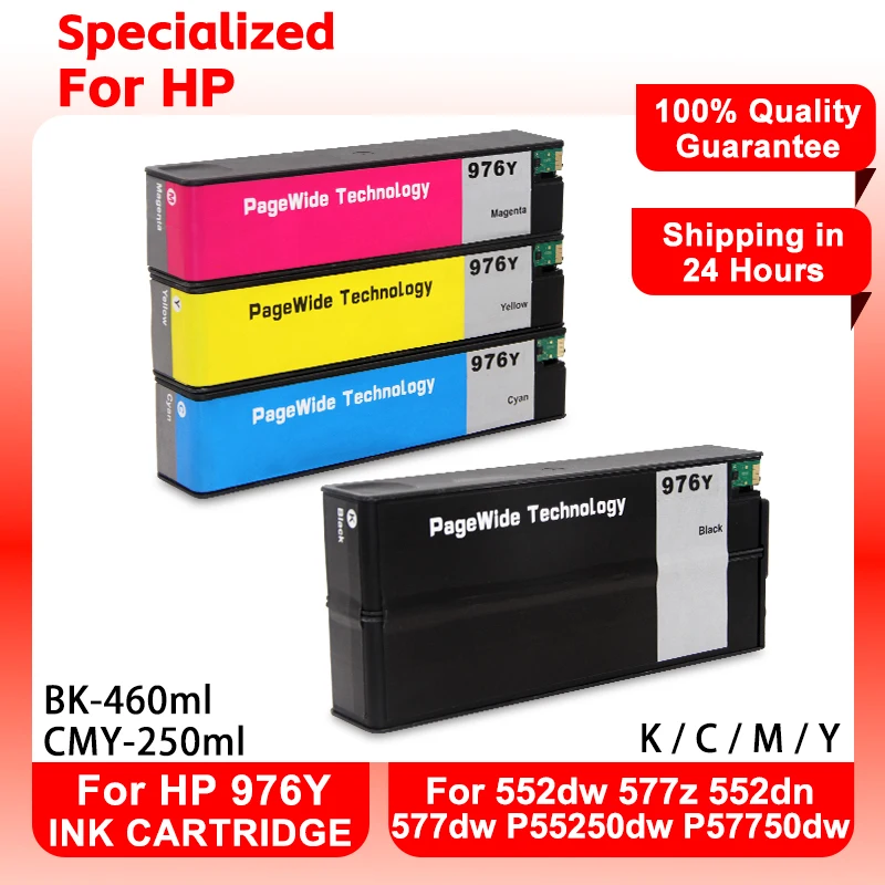 

For HP 976Y Ink Cartridge Compatible For PageWide Pro 552dw 577z 552dn 577dw P55250dw P57750dw Printers With Full Pigment Ink