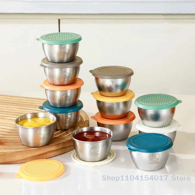 

1/6 Pcs Salad Dressing Container With 80ml Reusable Stainless Steel Cup Leakproof Silicone Lids For Lunch Box And Picnic Kitchen