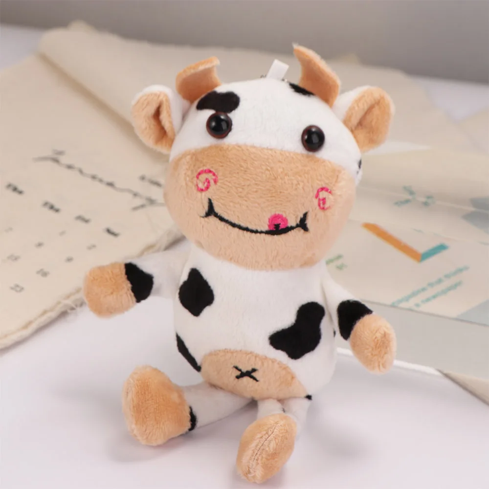 Plushie Milk Cow Keyring Cartoon Animal Soft Spotted Cow Key Chain PP Cotton Creative Animal Stuffed Keychain Girls