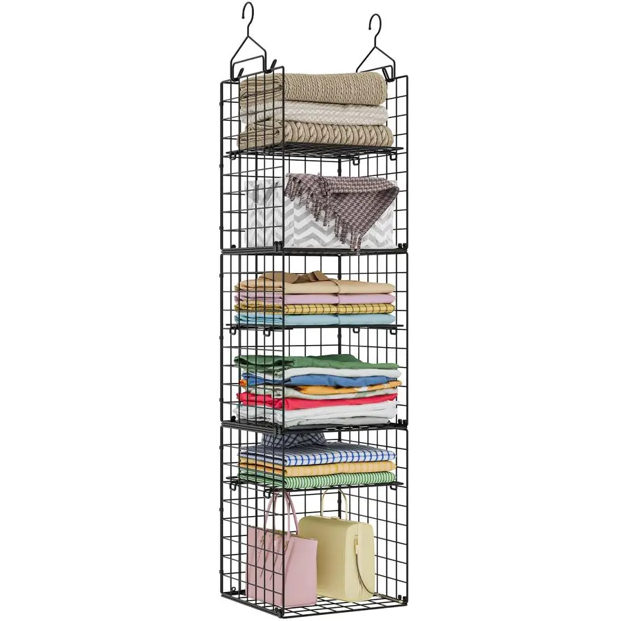 

Closet Hanging Organizer Shelves, Hanging Closet Organizer and Storage Bin with Adjustable Dividers, Metal amp Foldable Closet H