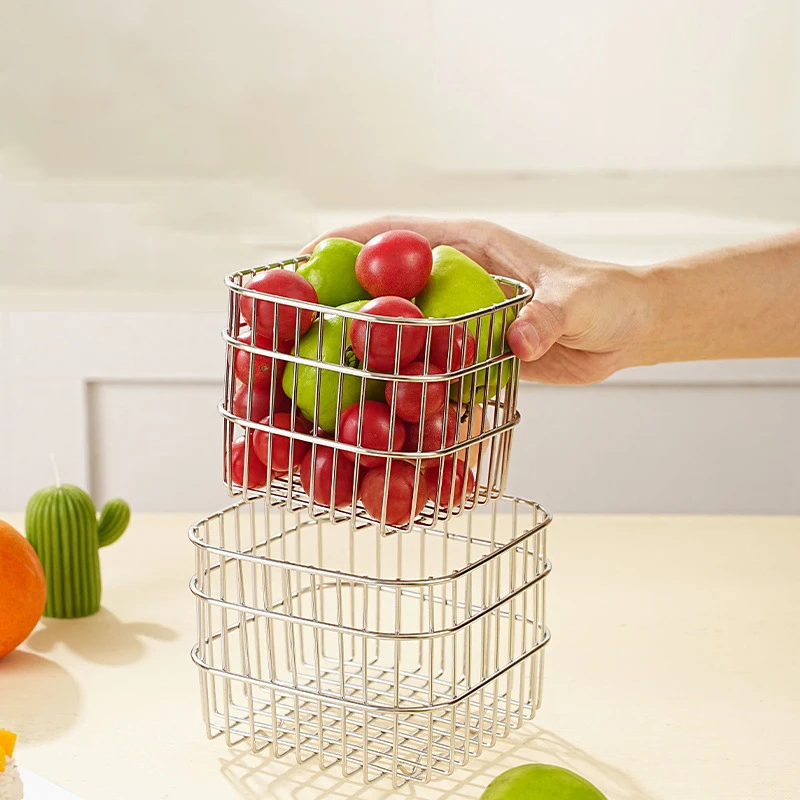 Fruit Drain Basket Kitchen Bar Stainless Steel Fruit Storage Basket Waterproof Fruit Vegetable Drainage Basket Kitchen Supplies