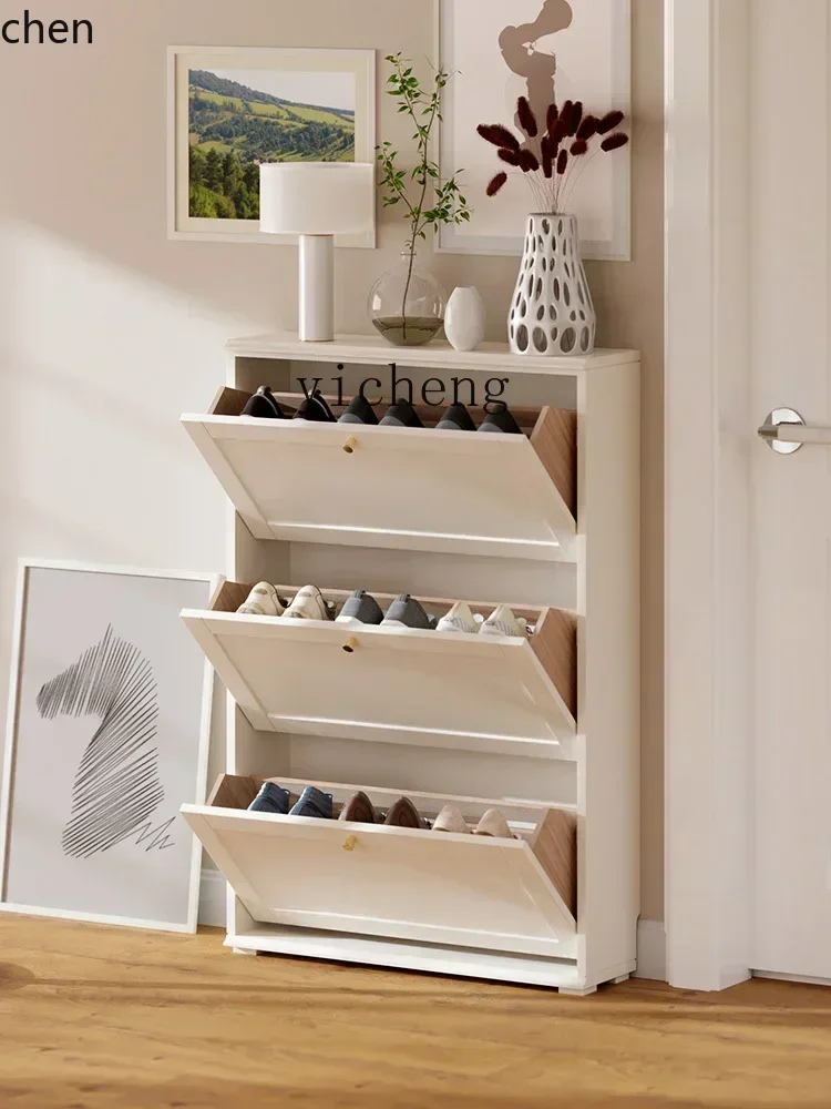 DSA--Ultra-Thin Home Tilting Shoe Cabinet Door Home Solid Wood Porch Entrance Foyer Narrow Wall-Free Installation