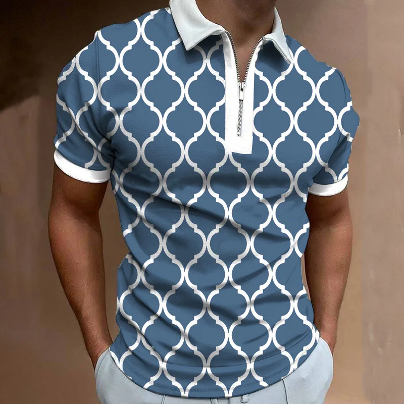 

Europe and America 2023 Summer New Fashion Casual Digital Printing Polo Shirt Zipper Trend Loose T-shirt