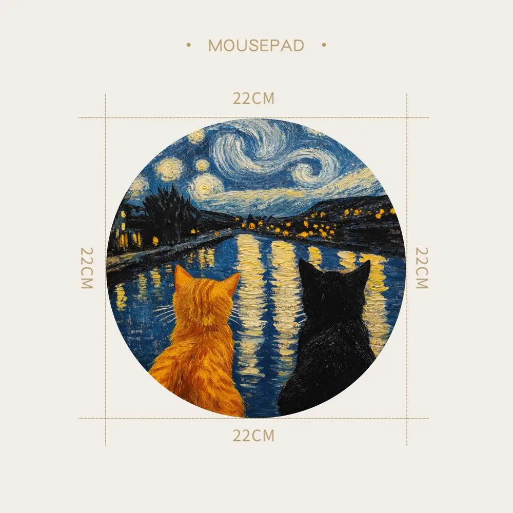 แมวน่ารัก Mouse Pad Vintage Starry Night อุปกรณ์เสริมสําหรับเล่นเกม Mousepad Van Gogh แผ่นรองเม้าส์ Gamer โต๊ะคอมพิวเตอร์ Mousemats 20x20 ซม.
