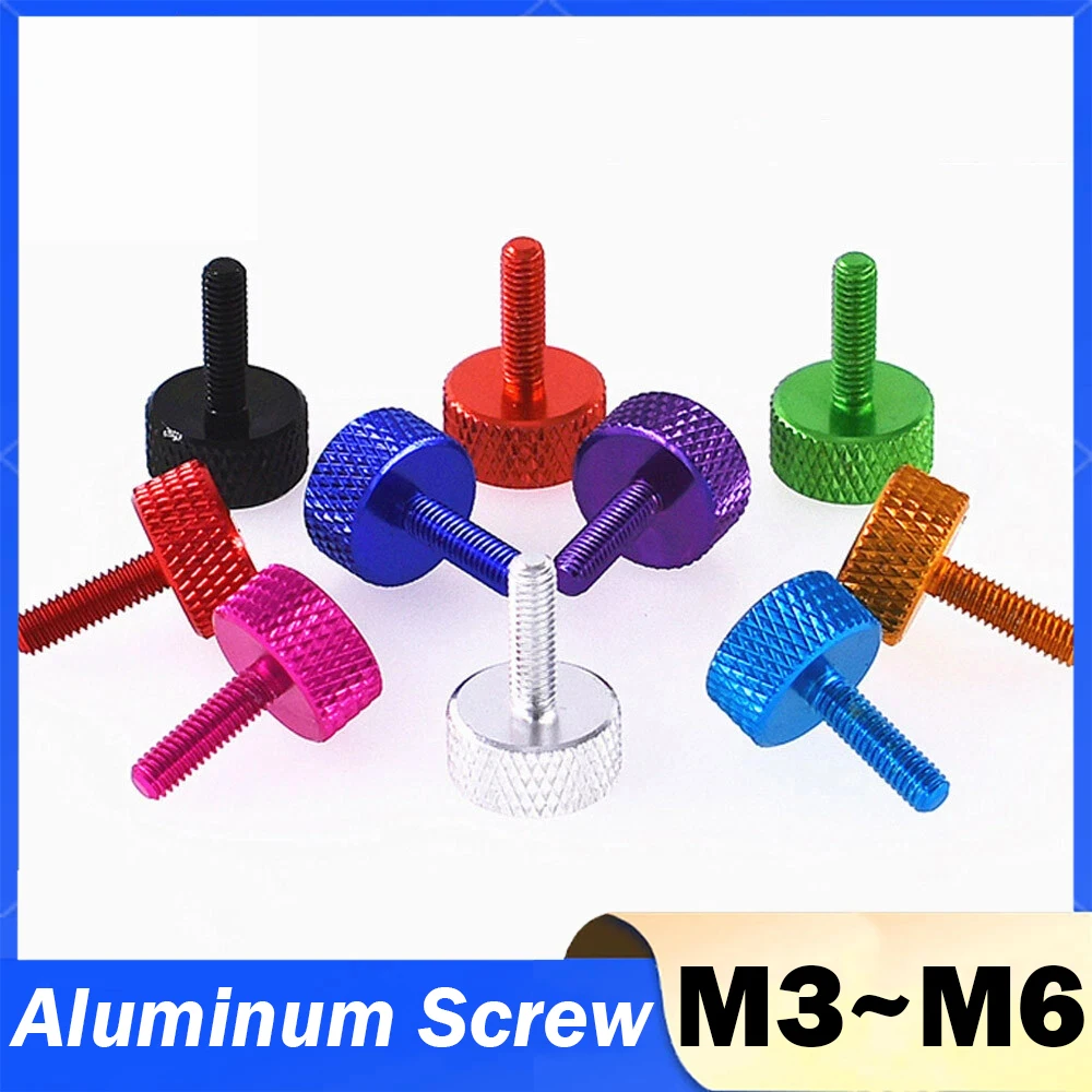 1Pcs Aluminum Thumb Screw M3 M3.5 M4 M5 M6 Knurled Head Colourful Aluminum Hand Tighten Screw Bolts L=4.5/5/8/10/12/16/20-50mm