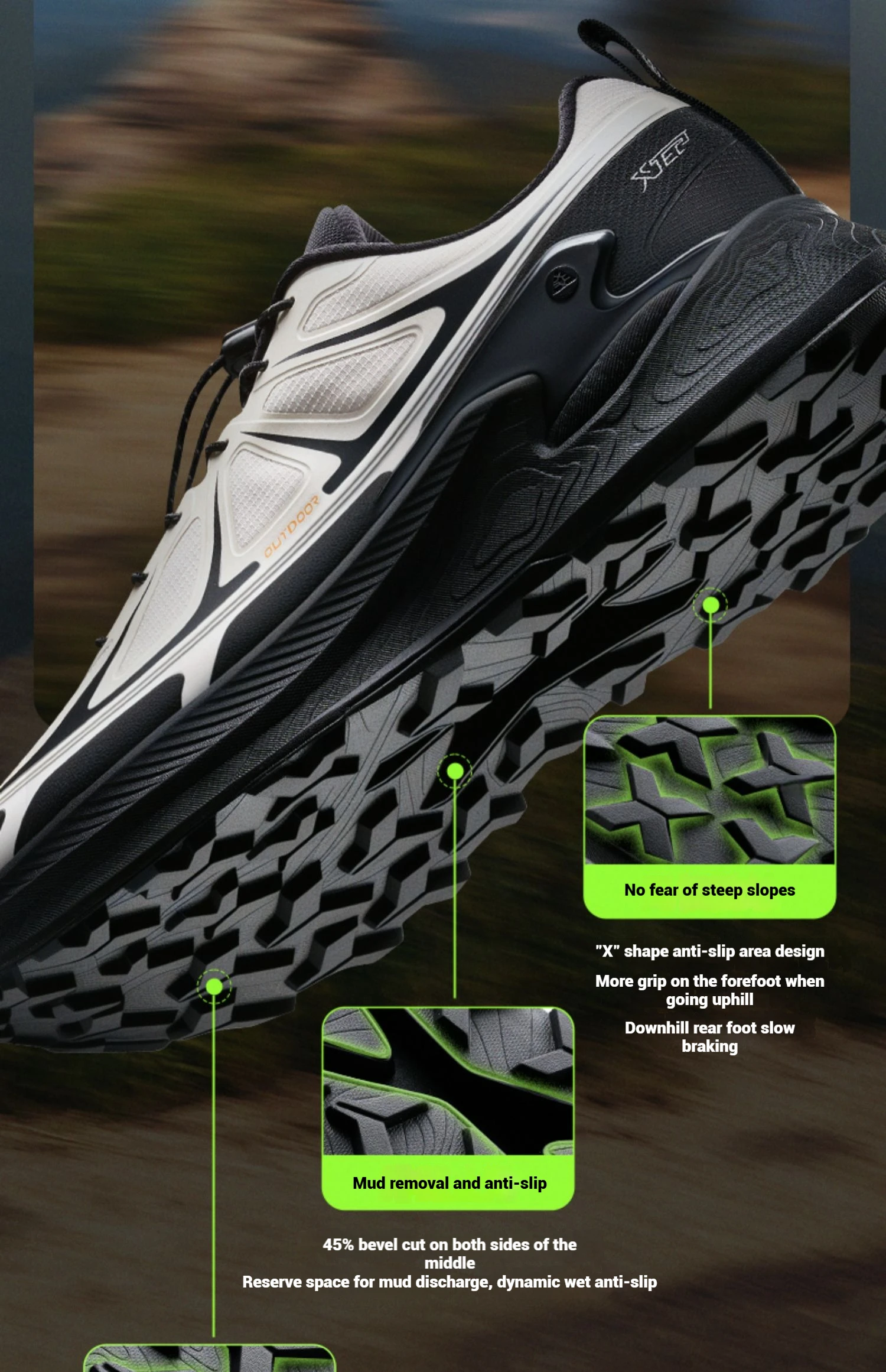 Xtep Chase Mountain Herren-Wanderschuhe, Sommer, rutschfest, stoßdämpfend, leicht, Outdoor-Sneaker 875319170005 – Detail 9