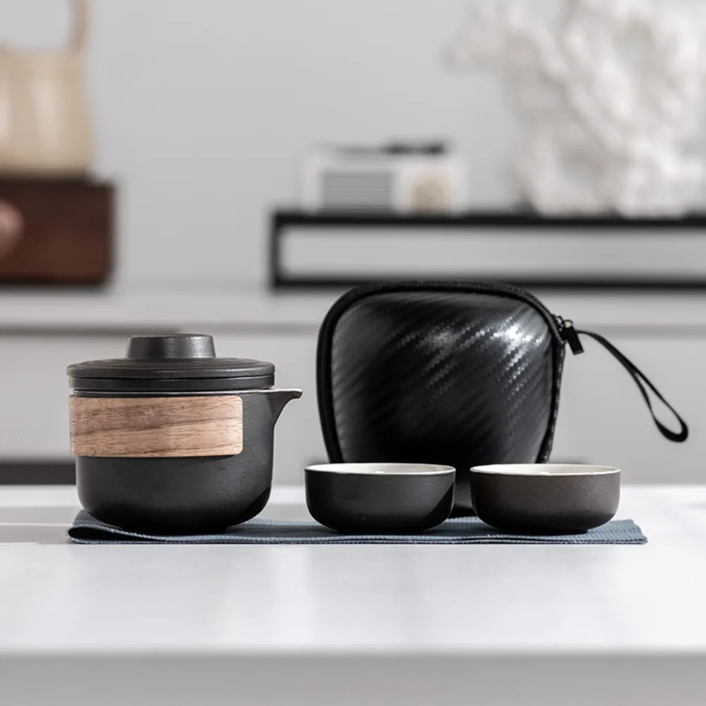 

Chinese Style Porcelain Tea Sets with Carrying Bag Portable Travel Ceramic Teapots Reusable Anti-Hot Mini Tea Cup Set