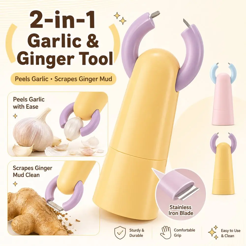 New 2in1 Garlic Peeler Peeling Function Clip Structure Ginger Scraper Scraping Function Garlic Peeling Tool Garlic Preparation