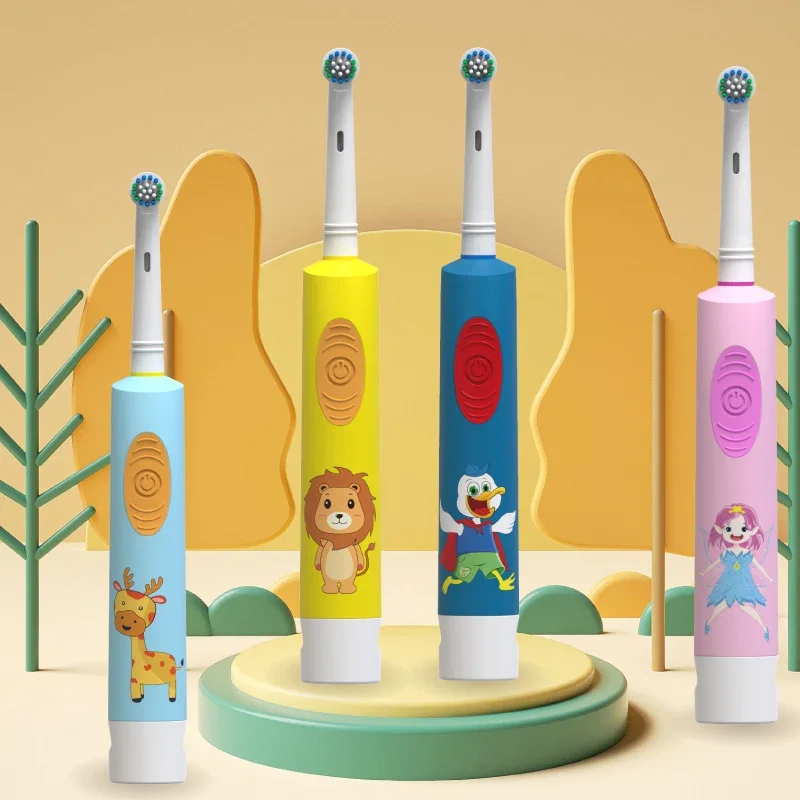 Children's Electric Toothbrush Soft Bristle Cartoon Vibrating Heads Gum Care Battery Powered 3-15 Years Old