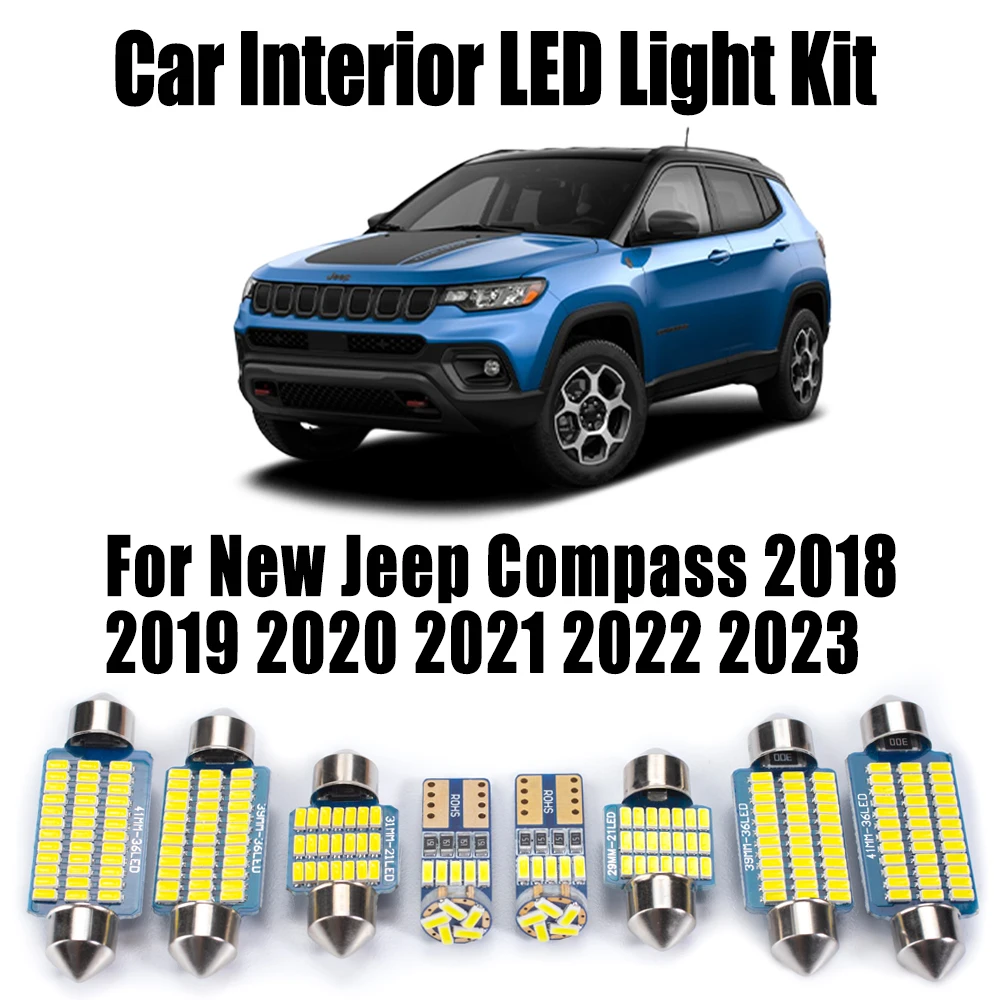 14Pcs Canbus LED Interior Reading Map Dome Trunk Light Bulbs Kit For New Jeep Compass 2018- 2020 2021 2022 2023 Car Accessories