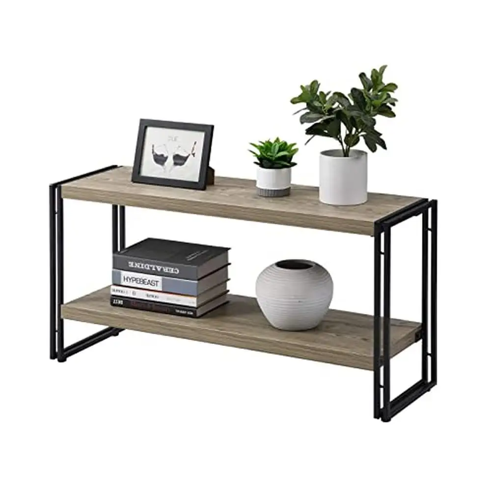 Bücherregal aus Metall und Holz im Industries til 2 Regal Bücherregal verstellbare rustikale Eiche 39.4 "x 11.8" x 20.1 "robuster abgestufter Regal boden