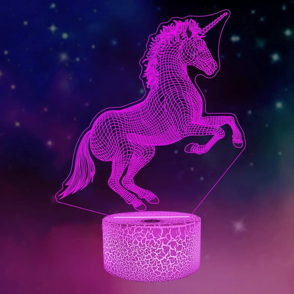 Unicorn Night Light LED 3D Illusion Lamp Home Room Decoration Cozy Atmosphere Lights Birthday Christmas Gifts for Kids Girls