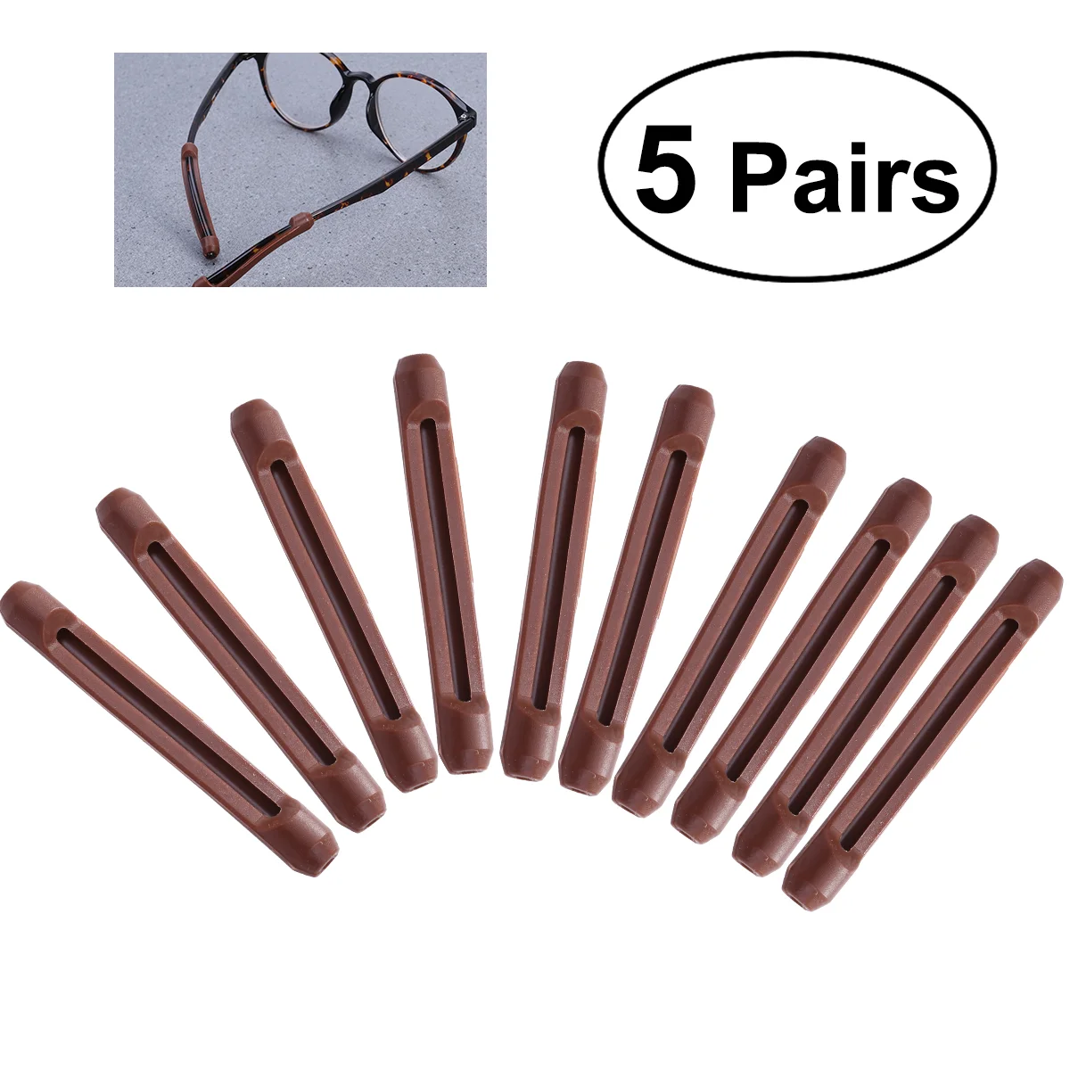 

5 Pairs Silicone Ear Hooks for Glasses Eyeglasses Leg Anti Accessories Prevent Allergy Brown