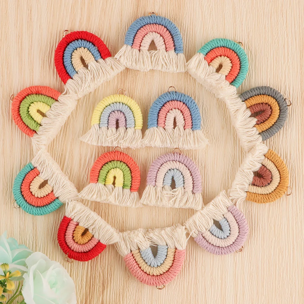 

50Pcs/100Pcs Cotton Handmade Woven Rope Rainbow Tassels Bead Boho Style Pendants Keychain Jewelry Making Accessories