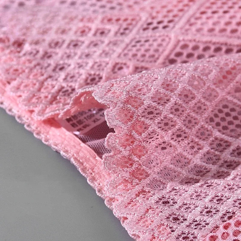 Women\'s Underwear Panties Sexy Lace Lingerie High Fit Female Boyshort High Waist Briefs Rhombus Mesh Underpant Plus Size