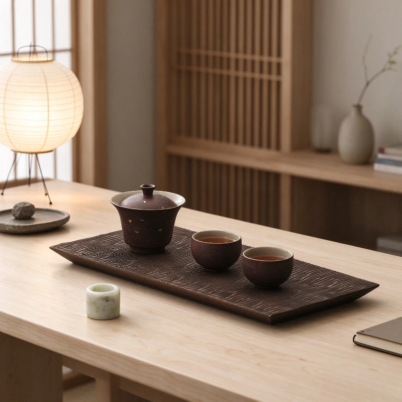 Handmade Wooden Tea Tray Solid Dry Brew Serving Tray Small Household Living Room Drink Set Display Drainage Non-Deforming