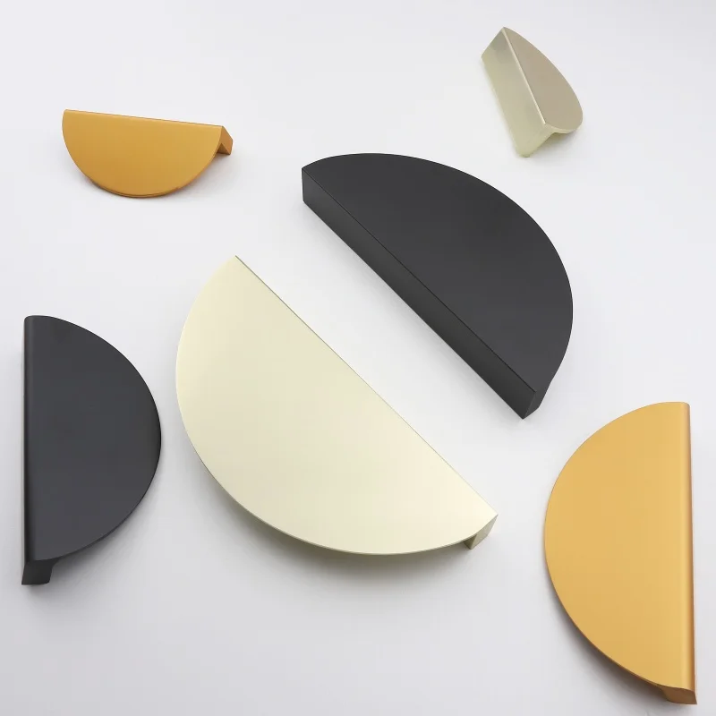 Half Moon Cabinet Door Pull Modern Moon Shape Closet Handles Black Brass Gold Wardrobe Semicircle Knobs Furniture Handles