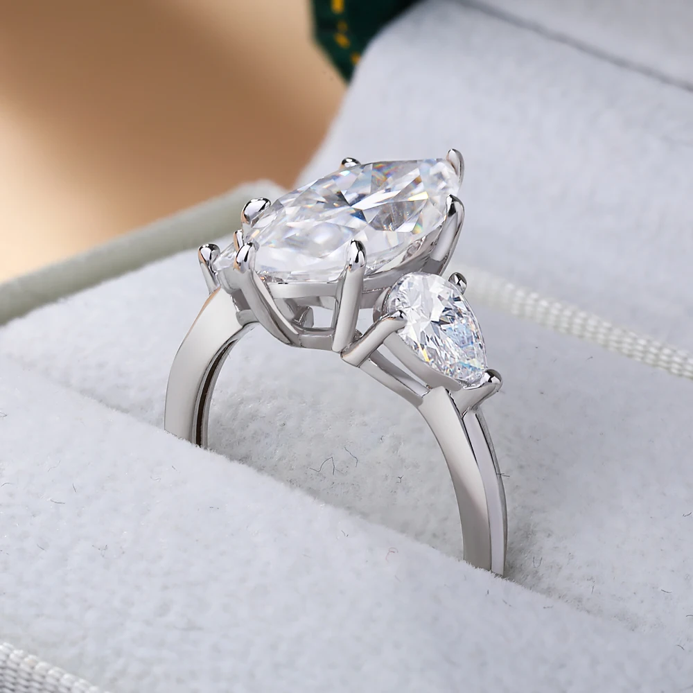 3 Carat Marquise Cut Moissanite Engagement Ring for Women S925 Sterling Silver AU750 Plated Pass Diamond Test Wedding Band GRA