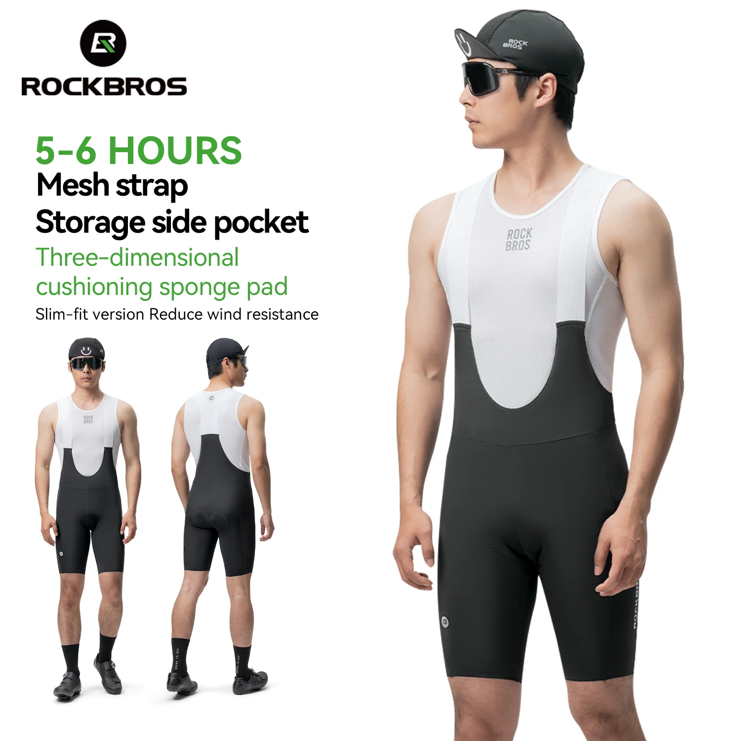 ROCKBROS Summer Mens Cycling Sponge Pad Pants Strap Shorts Reflective Bicycle Pants  Long Sports Bike Trousers Ciclismo