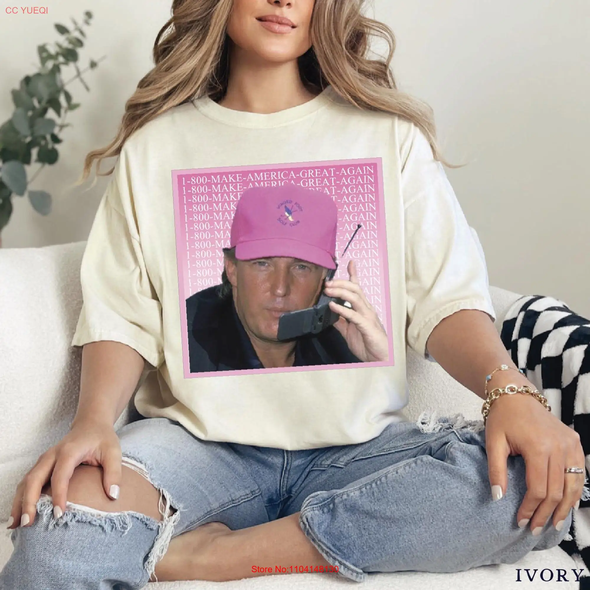 Kaus warna nyaman Trump 1 800 MAGA Retro Donald presiden Amerika Patriot Pink lengan panjang atau pendek