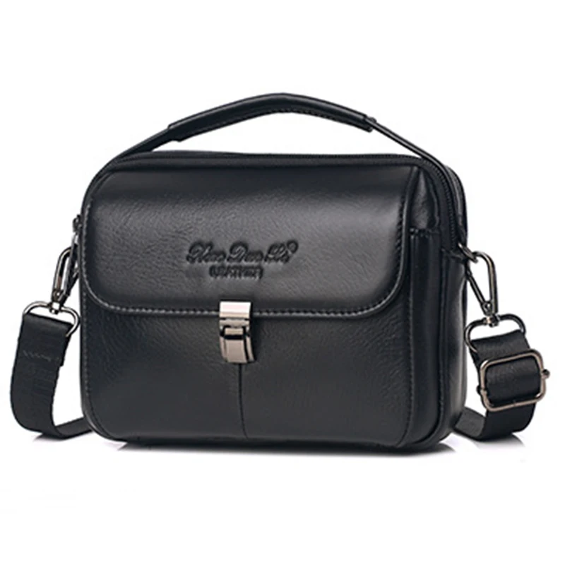 Riñonera de piel auténtica para hombre, bolso de negocios multifunción, bandolera pequeña de 7\