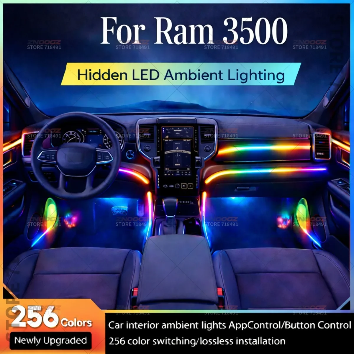 22in1 RGB Car Interior Acrylic Car Ambient Lights RGB Hidden Acrylic Strip Decoration Atmosphere Accessories For Ram 3500