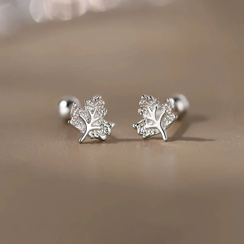 925 Silver Needle Maple Leaf Bead Screw Stud Earrings For Women Party Classic Fine Jewelry Exquisite Light Luxury Accessories