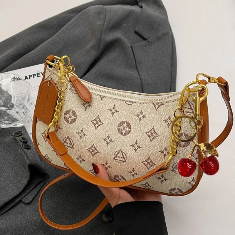 Sweet Cherry & Pink Monogram Shoulder Bag Trendy Mini Underarm Purse for Women, Perfect for Casual Dating & Daily Stylish Outfit