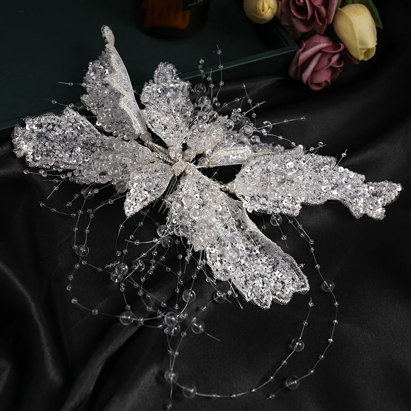 Bridal Hairpin Headdress Heavy Handmade Sequins Beaded Hair Embossed Beautiful Wedding Dress Accessories