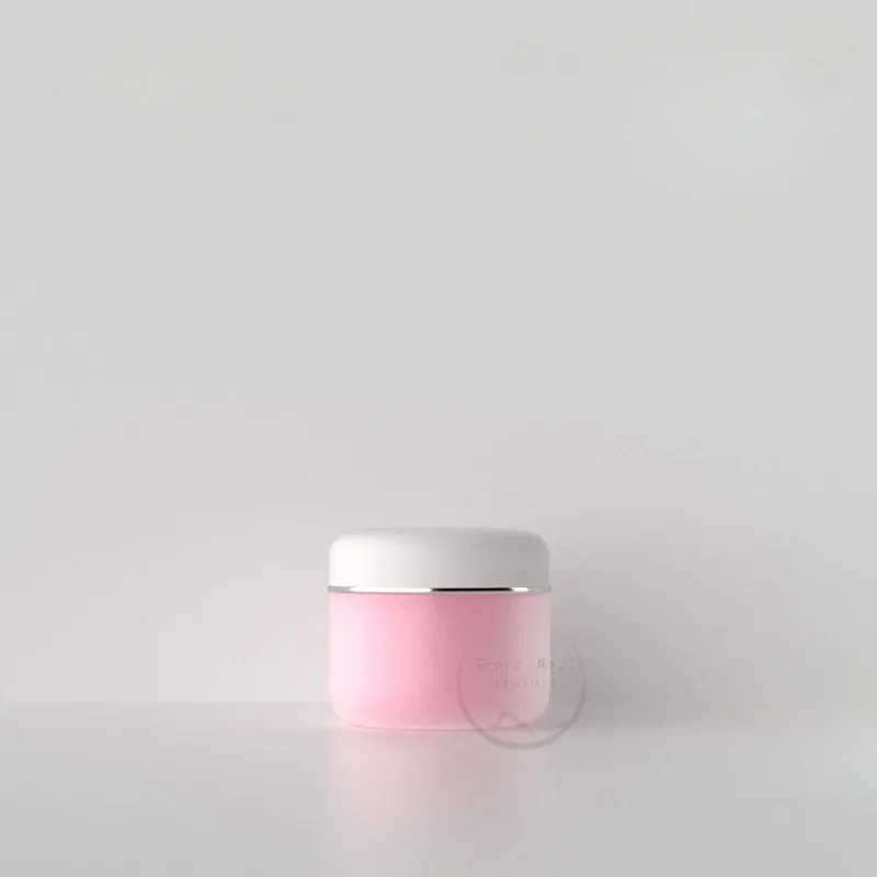 30-150g R Angle Pink White Frost Cosmetic Cream Jars Empty Plastic Pots Double Layers Makeup Containters White Silver Line Lid