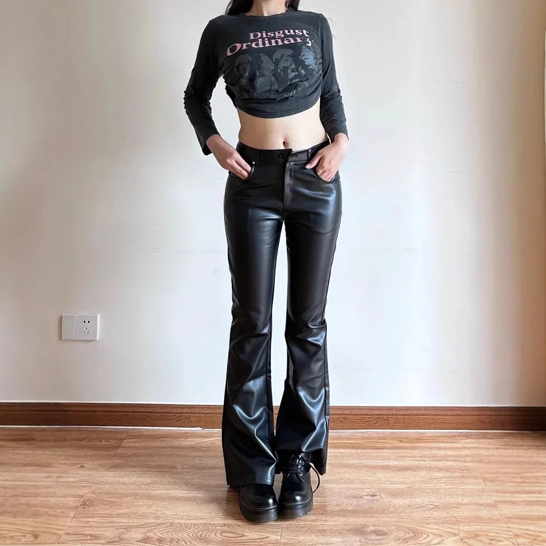 Plus Size Black High-Waisted Micro Flare Women's Pants American Style Sexy Tall Leggings Casual Autumn Fashion Long Pants