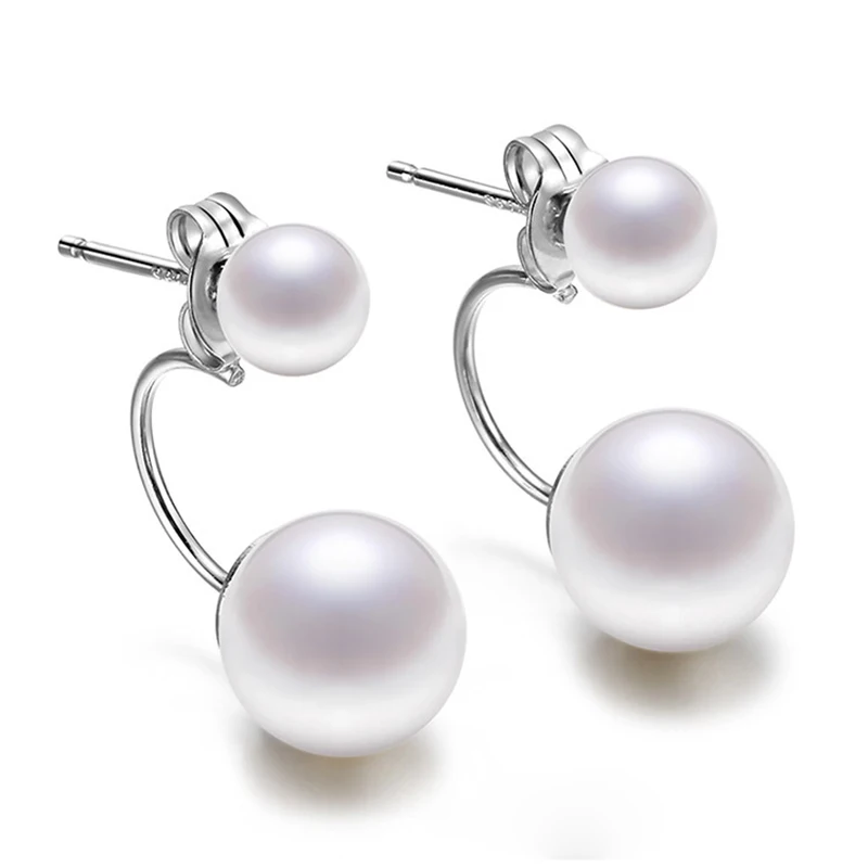 Solid 925 Sterling Silver Woman\'s New Jewelry Fashion U Shape Pearl Stud Earrings FQL23706