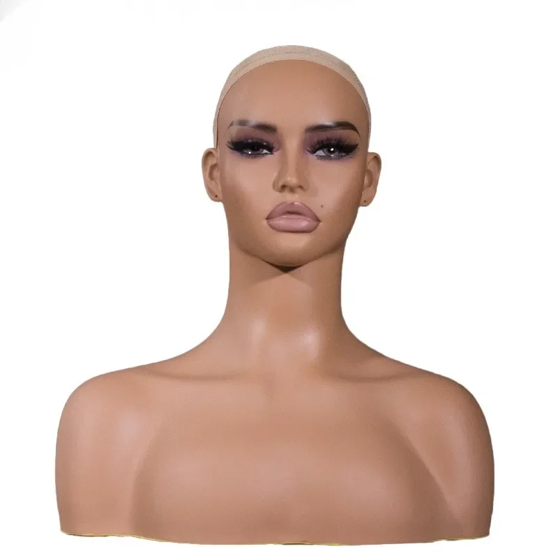

European American Female Wig Mannequin Head with Shoulder Realistic Manikin Display Model for Wigs