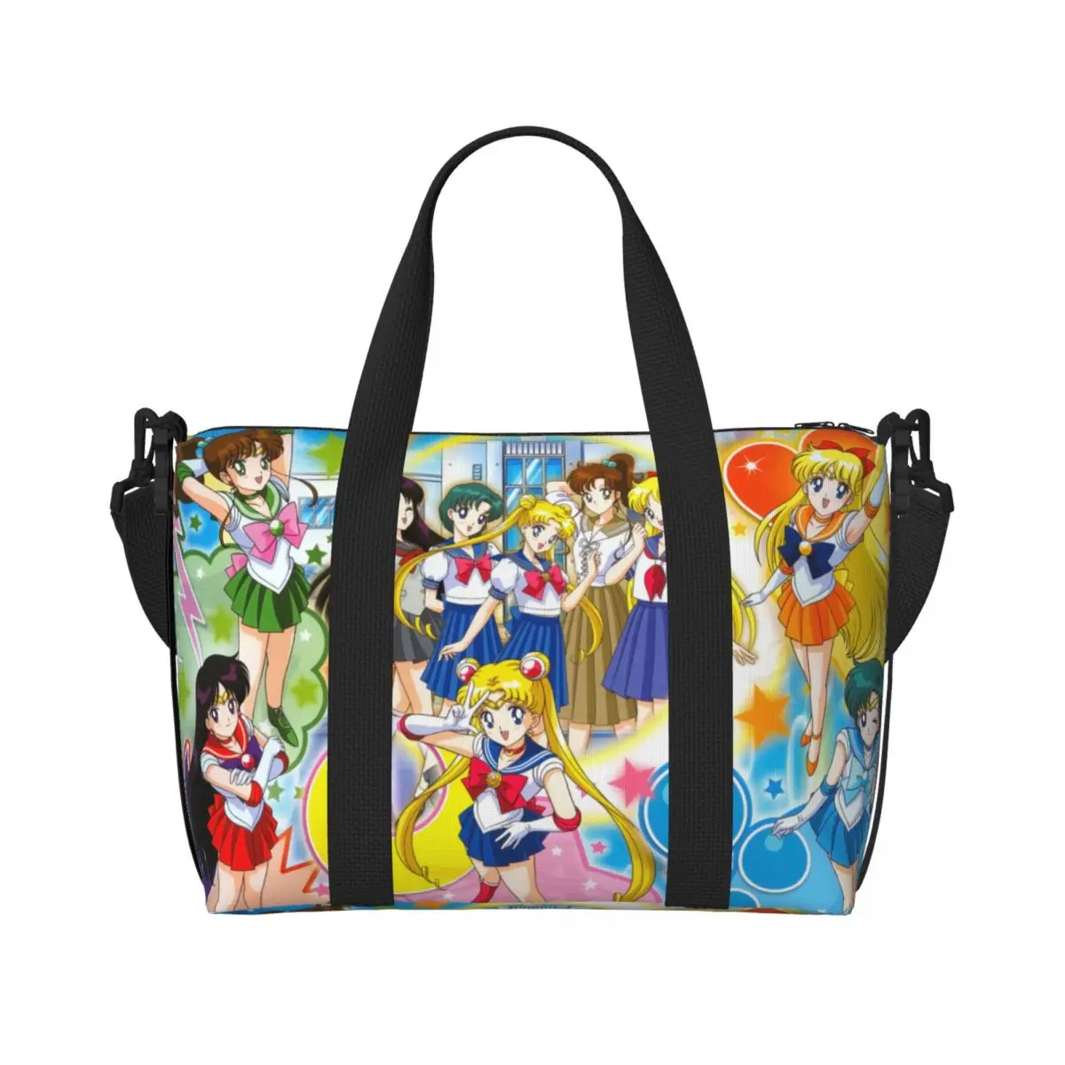 Custom Large Japanese Shojo Manga Sailors Moons Girl Tote Bag Women Shoulder Shopper Beach Gym Travel Bag