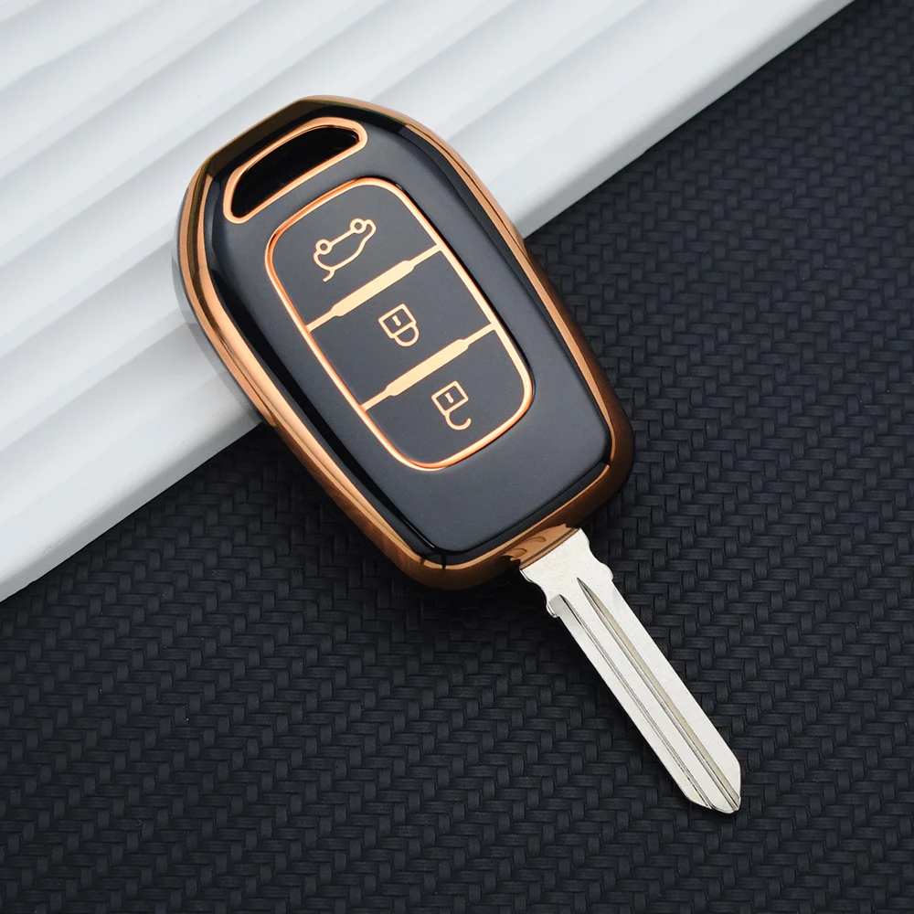 Étui Silicone Clé Voiture 3 Boutons Pour Renault Clio 5, Twingo, Logan, Dacia Sandero Stepway - Noir