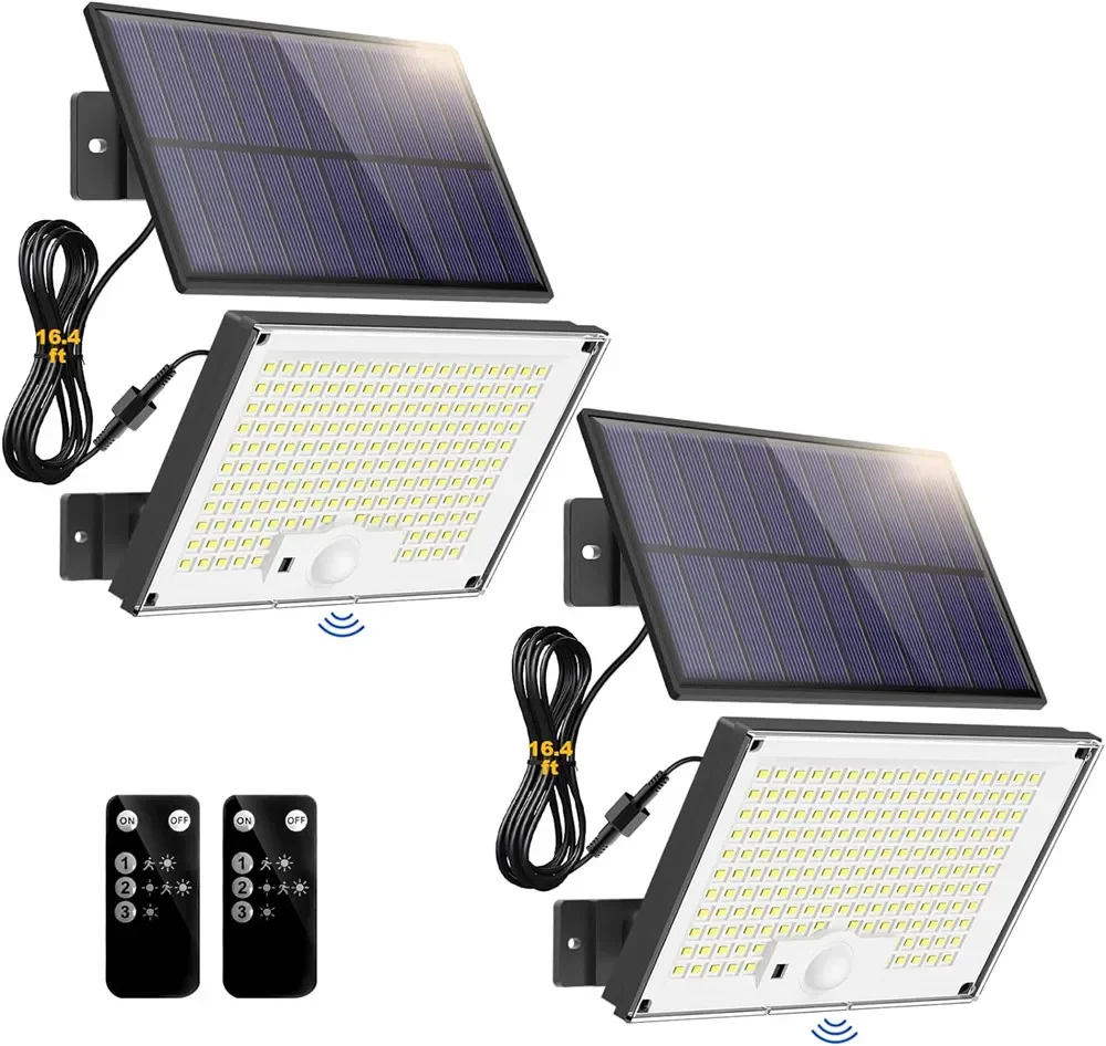 Luz Solar para exteriores con Sensor de movimiento, 172 Led, 3 modos, con Control remoto, impermeable Ip65, para patios y jardines al aire libre