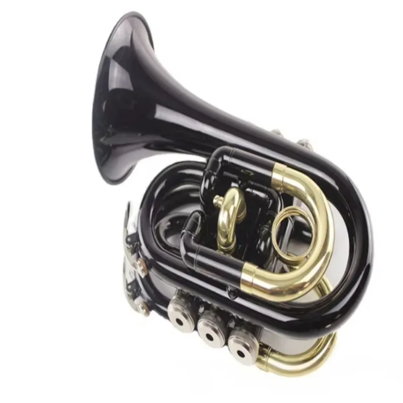 Bb-Keyed Bugle Pocket-Sized Handheld Trumpet Manufacturer Wholesale With Black Lacquer And Gold Keys